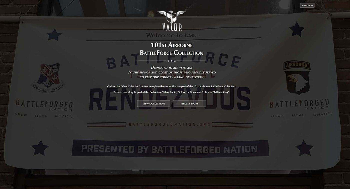 Welcome screen of the 101st Airborne BattleForce Collection, with View Collection and Tell My Story buttons