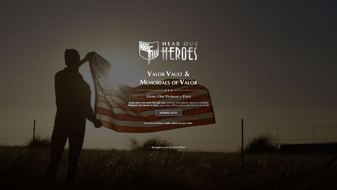 The Valor Vault and Memorials of Valor sign-in screen